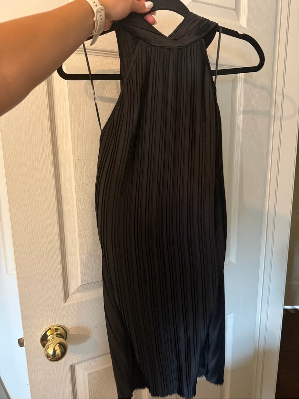 Charles Henry Black Pleated Halter Midi Dress